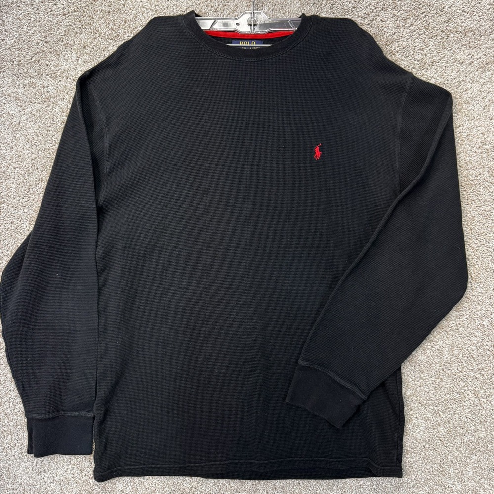 Polo Ralph Lauren Thermal Shirt Mens 2XL Black Waffle Knit EUC